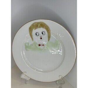 Nippon Hand Painted Boy Googly Eyes Bow Tie Plate Vintage